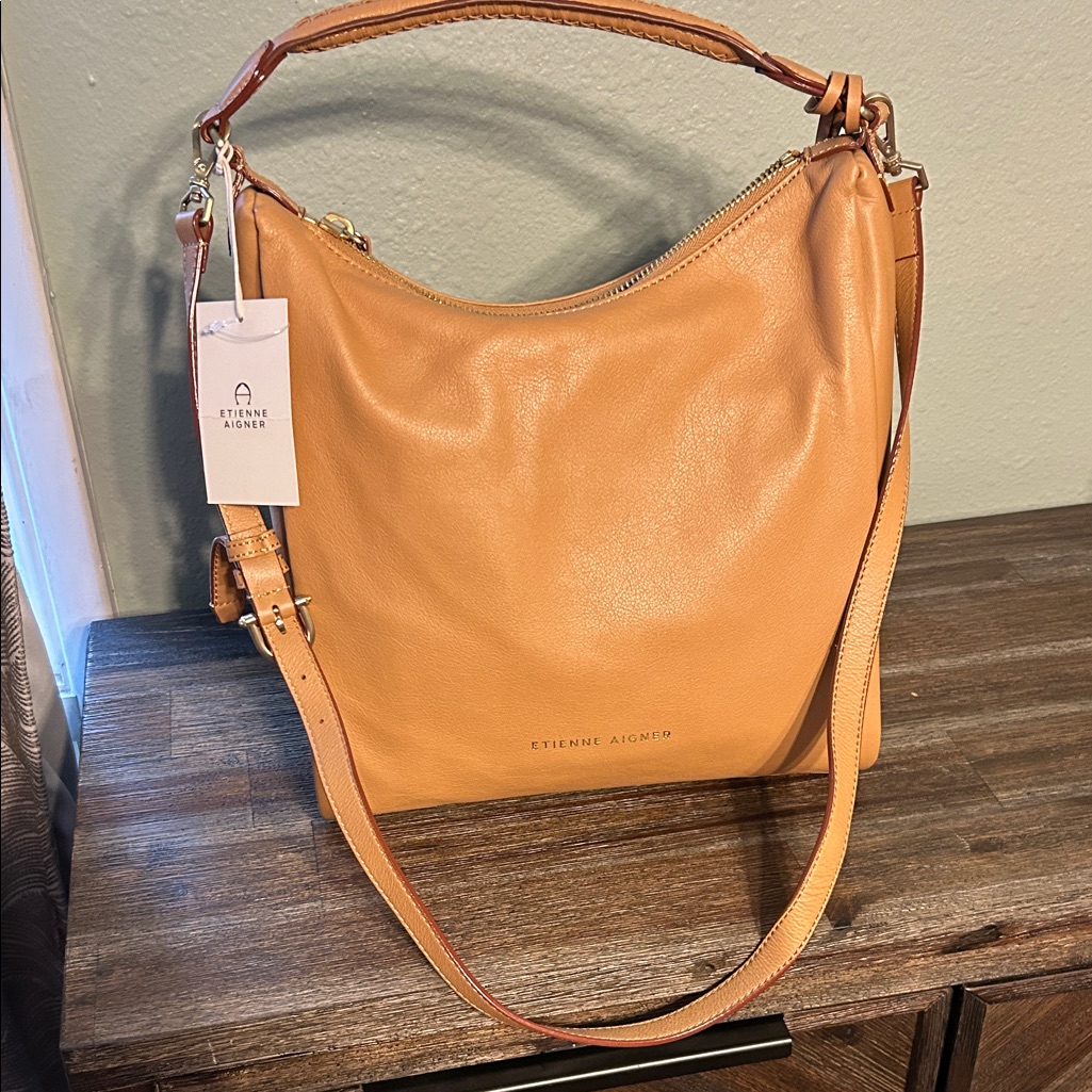 New!! Etienne Aigner Ava Hobo Camel Leather Shoulder Bag